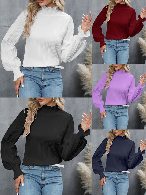 Casual Solid Color Ruffle Sleeve Loose Top For Women