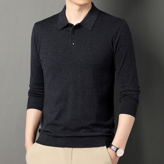 Spring And Autumn Men's Long Sleeves Base Shirt With Wool Top
