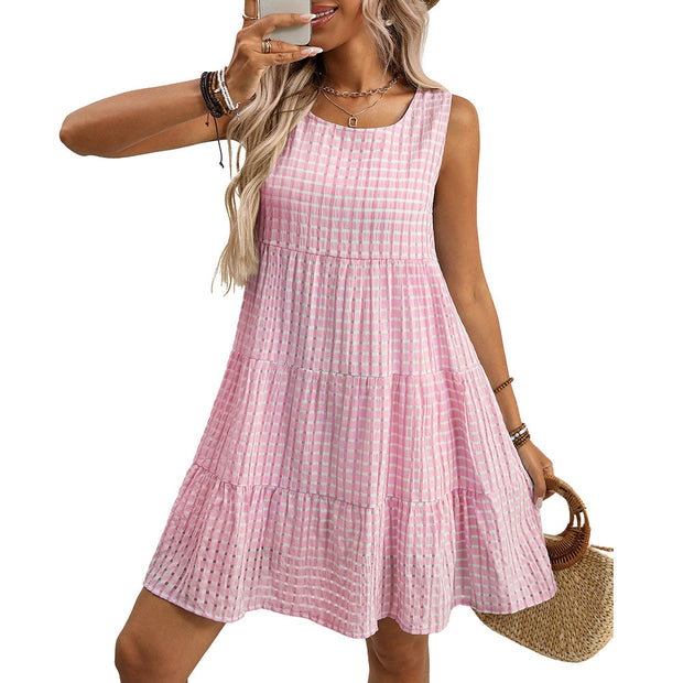 Women's Loose Casual Elegant Sleeveless Plaid Dress
