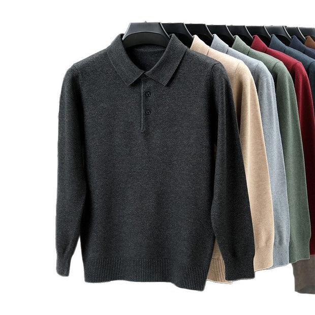 Lapel Long Sleeve Men's Solid Color Middle-aged Bottoming Sweater