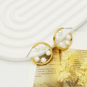 Alloy Gold Plated Pearl Stud Earrings