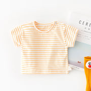 Striped Short-sleeved Outer Wear For Infants And Children