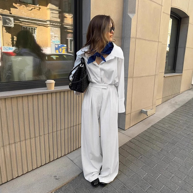 Commuting Striped Wide-leg Pants