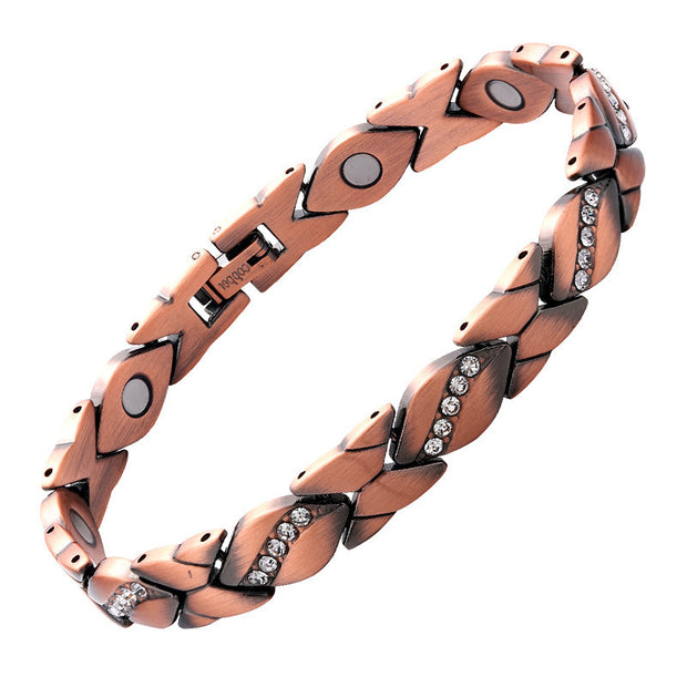 Retro Bowknot Five Diamond Strong Magnetic Red Copper Magnetic Therapy Bracelet