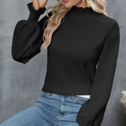 Casual Solid Color Ruffle Sleeve Loose Top For Women