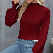 Casual Solid Color Ruffle Sleeve Loose Top For Women