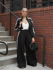 Striped Suit Zipper Thickening Sweater Leisure Commute Two-piece Set