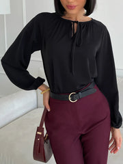 Lace-up Crew Neck Shirt Long Sleeve Simple And Stylish