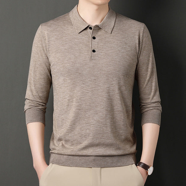 Spring And Autumn Men's Long Sleeves Base Shirt With Wool Top