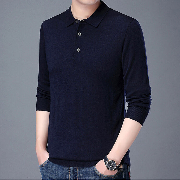 Spring And Autumn Men's Long Sleeves Base Shirt With Wool Top