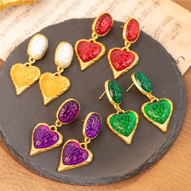 Silver Needle Pleated Oval Love Heart Earrings