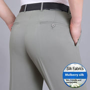 Men's Mulberry Silk Suit Pants Business Straight High Waist