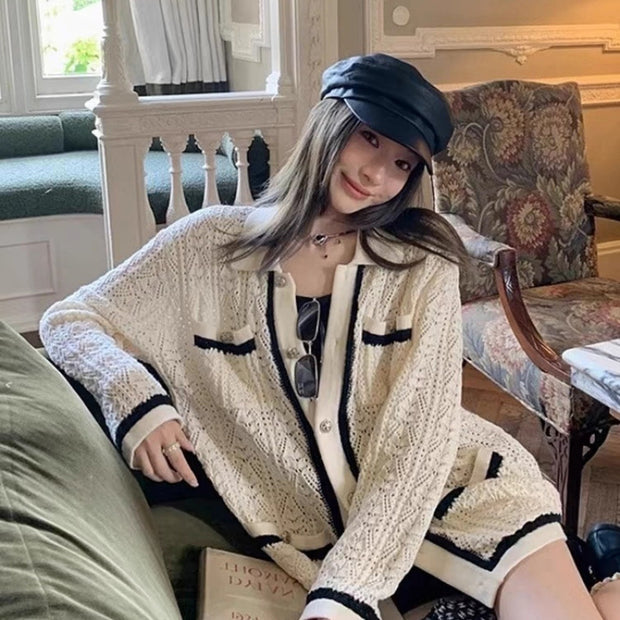 Classic Style Hollow Out Sleeveless Knitted Dress Female Elegance Retro Short Skirt