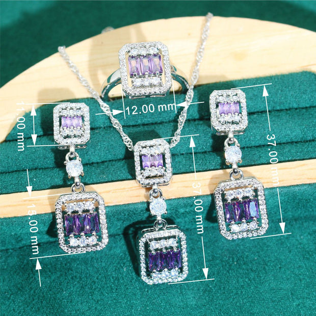 Zircon Necklace Earring Ring Ornament Suit