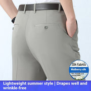 Men's Mulberry Silk Suit Pants Business Straight High Waist