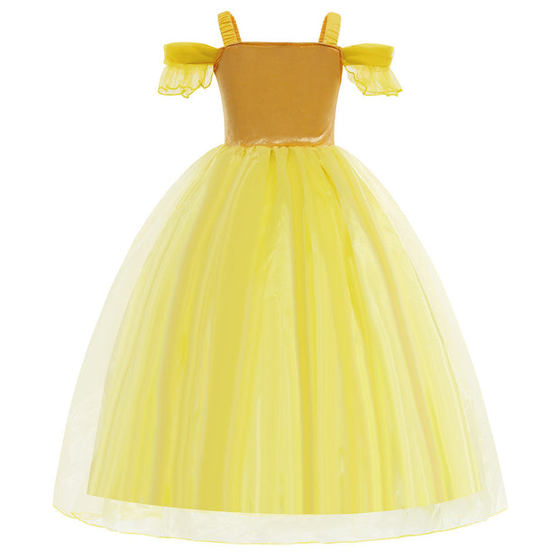 Girl's Gown Beauty And Beast Bell Princess Dress Belle Dress Children Shirt Belle Gold Performance Wear