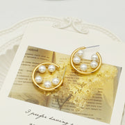 Alloy Gold Plated Pearl Stud Earrings