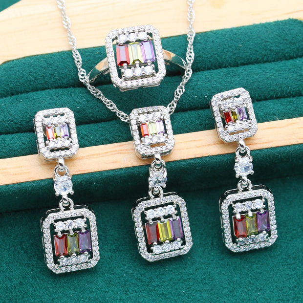 Zircon Necklace Earring Ring Ornament Suit