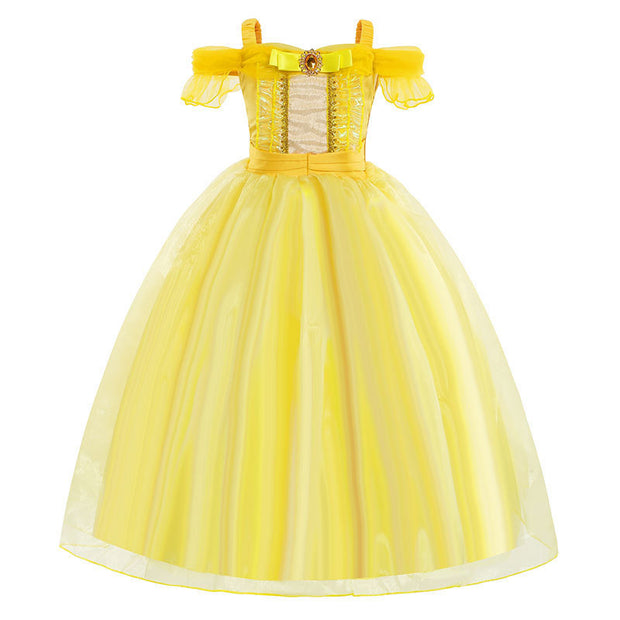 Girl's Gown Beauty And Beast Bell Princess Dress Belle Dress Children Shirt Belle Gold Performance Wear
