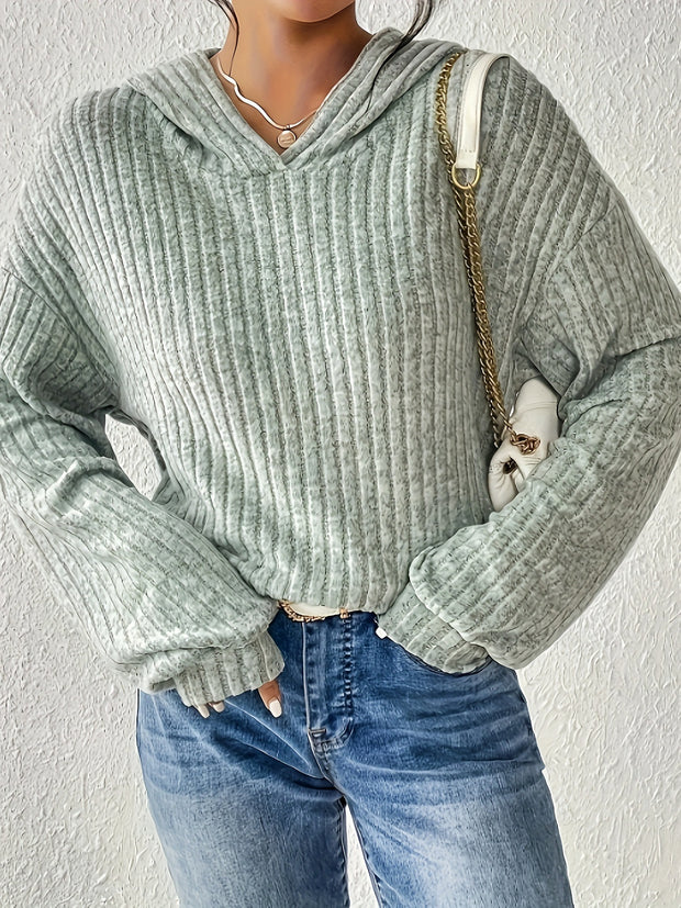 Solid Long Sleeves Sunken Stripe Sweater