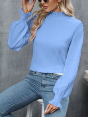 Casual Solid Color Ruffle Sleeve Loose Top For Women