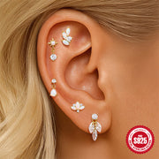S925 Sterling Silver Geometric Diamond Bow Earrings