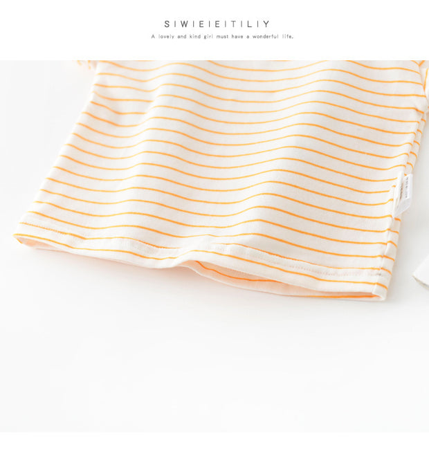 Striped Short-sleeved Outer Wear For Infants And Children