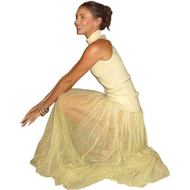 High Collar Temperament Slim-fitting Patchwork Long Fashion Polka Dot Dress