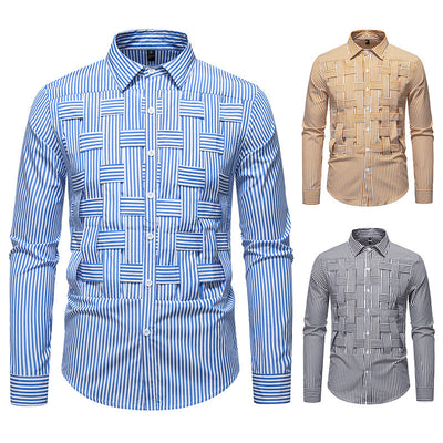 Striped Woven Plaid Men's Spring And Autumn Ruan Handsome High-grade Shirt