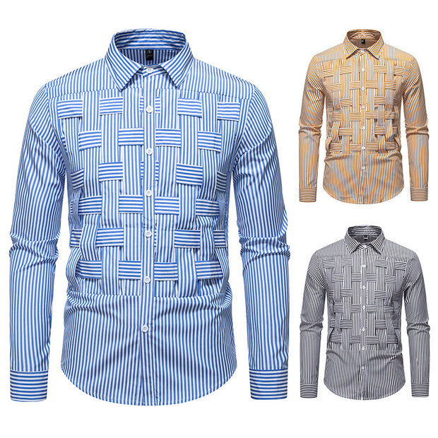 Striped Woven Plaid Men's Spring And Autumn Ruan Handsome High-grade Shirt
