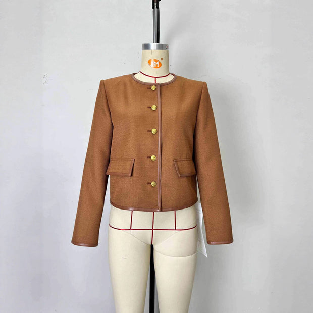 Fashion Round Neck Metal Button Design Short Coat