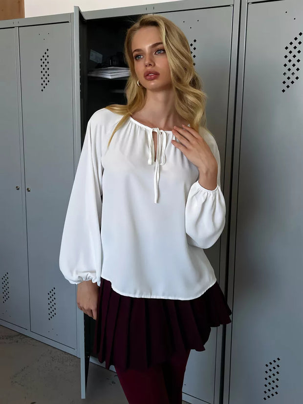 Lace-up Crew Neck Shirt Long Sleeve Simple And Stylish