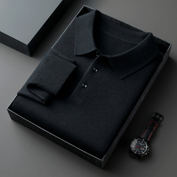 Lapel Long Sleeve Men's Solid Color Middle-aged Bottoming Sweater