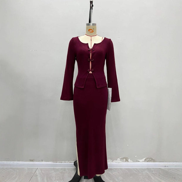 Collar Short Shirt Buckle Burgundy