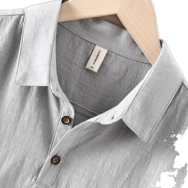 Summer New Men's Linen Shirt Solid Color