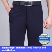Men's Mulberry Silk Suit Pants Business Straight High Waist