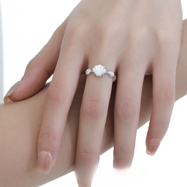 Shell White Shell Tiger Eye Cold Style Personality High Sense Ring