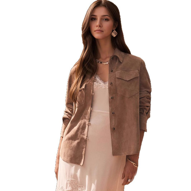 Lapel Multi-pocket Design Loose-fitting Women's Jacket