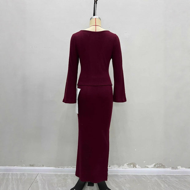 Collar Short Shirt Buckle Burgundy