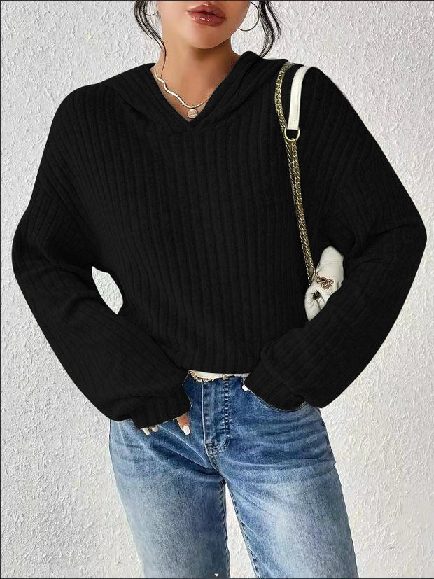 Solid Long Sleeves Sunken Stripe Sweater