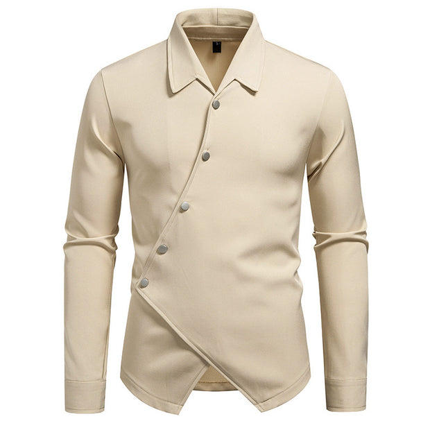 New High-end Men's Trendy Design Ruan Handsome Oblique Placket Shirt