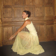 High Collar Temperament Slim-fitting Patchwork Long Fashion Polka Dot Dress