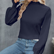 Casual Solid Color Ruffle Sleeve Loose Top For Women