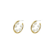 Alloy Gold Plated Pearl Stud Earrings