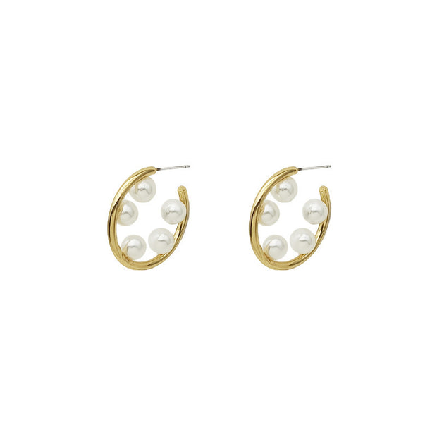 Alloy Gold Plated Pearl Stud Earrings