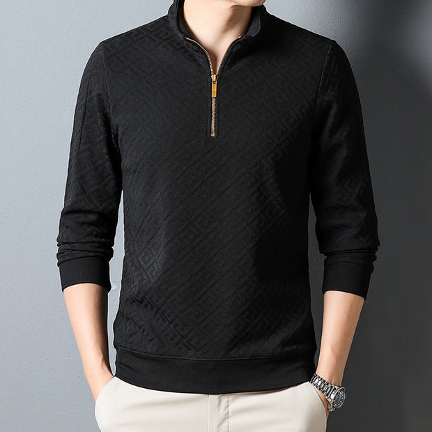 Long Sleeve T-shirt Zipper And Lapel Collar Bottoming Shirt Men's Clothing