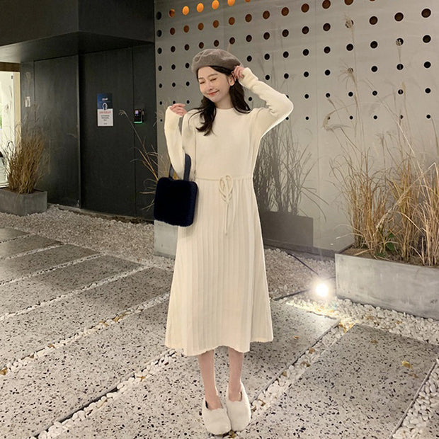 Internet Celebrity Drawstring Waist-tight Mid-length Overknee Base Woolen Skirt