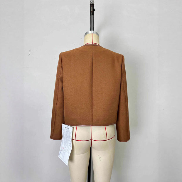 Fashion Round Neck Metal Button Design Short Coat