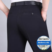 Men's Mulberry Silk Suit Pants Business Straight High Waist