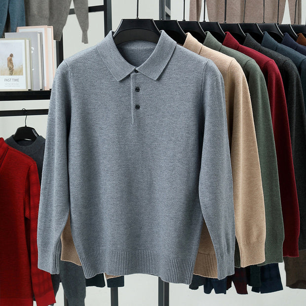 Lapel Long Sleeve Men's Solid Color Middle-aged Bottoming Sweater